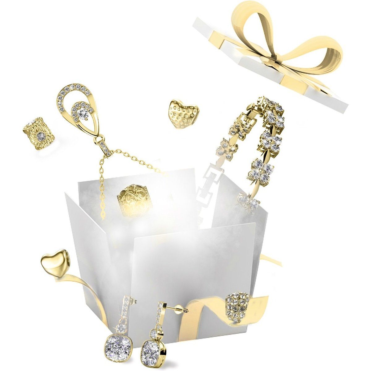 Vergoldetes Schmuckset mit Kristallbesatz