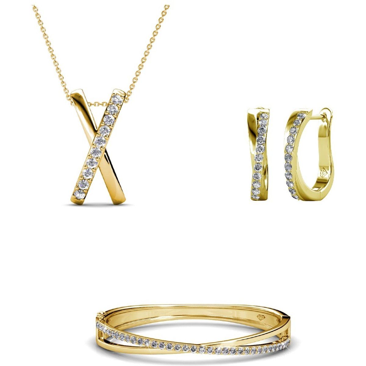 Kristallbesetztes Criss-Cross Schmuckset