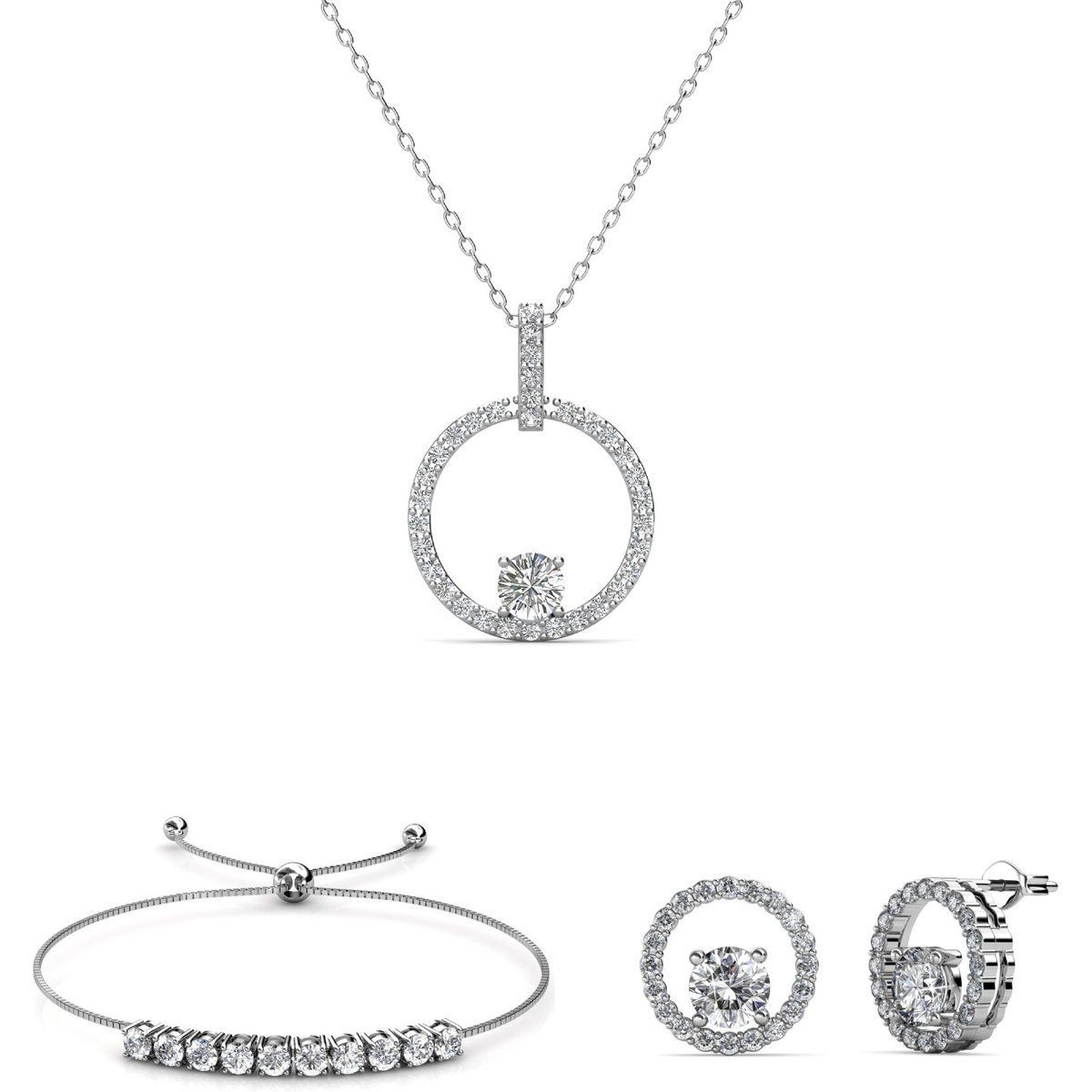 Funkelndes Kristall Schmuckset in Silber