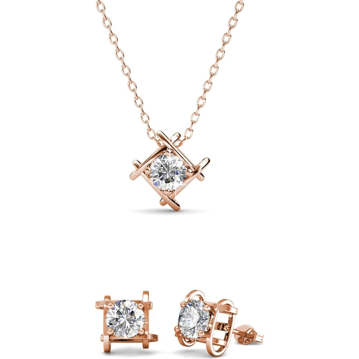Geometrisches Kristall-Schmuckset in Roségold