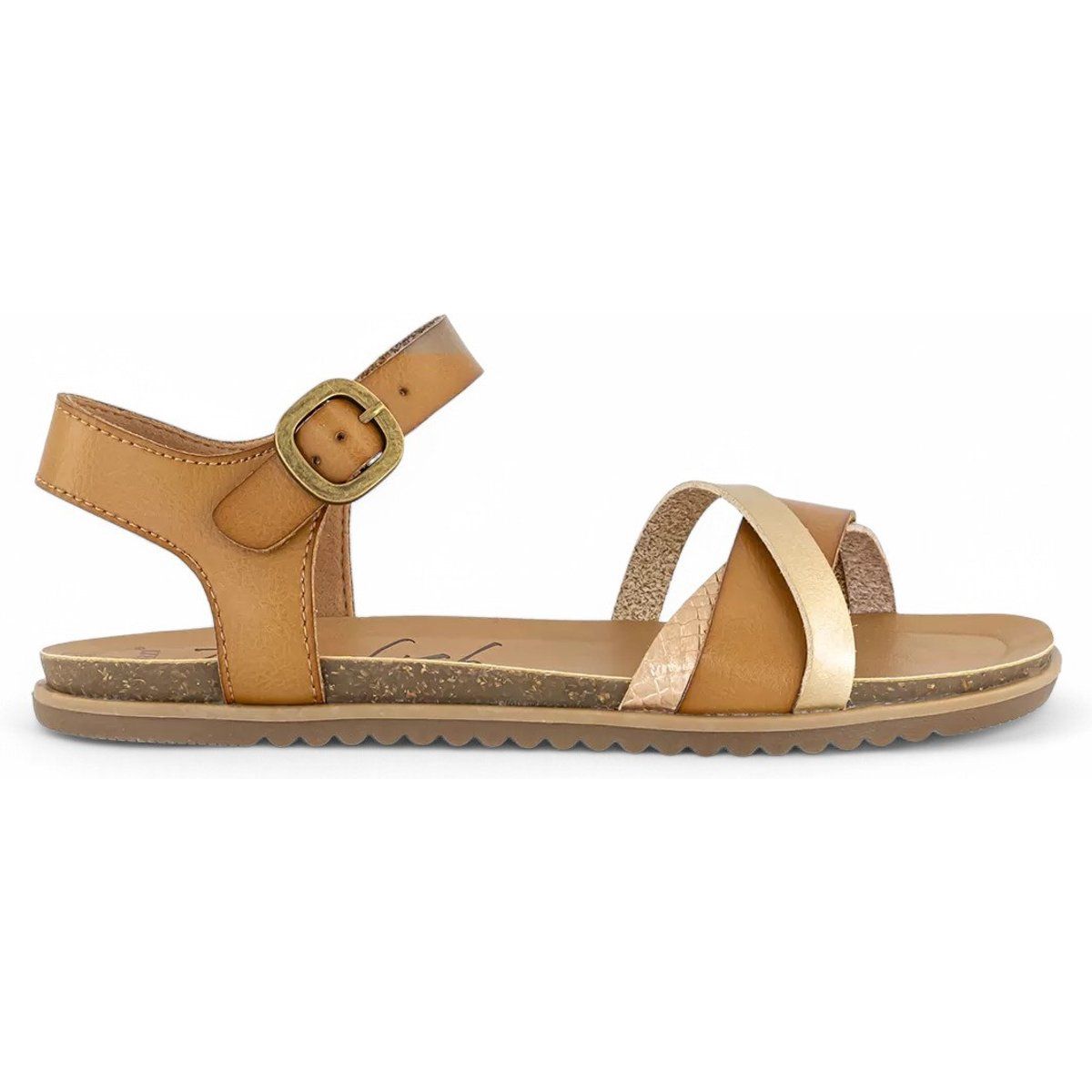 Flache Riemchensandalen mit Schnalle und Kreuzriemen