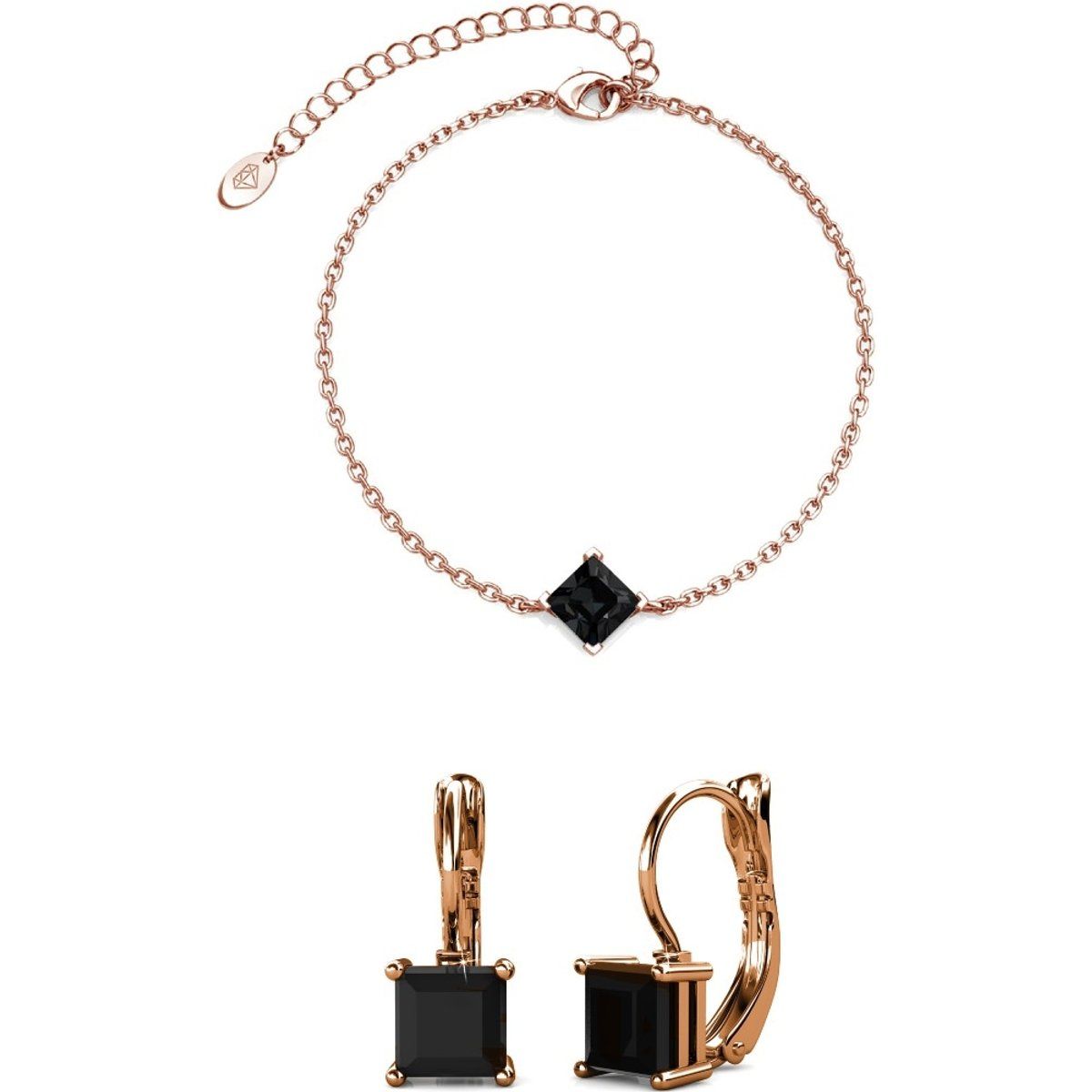 Roségoldenes Schmuckset mit schwarzen Akzenten