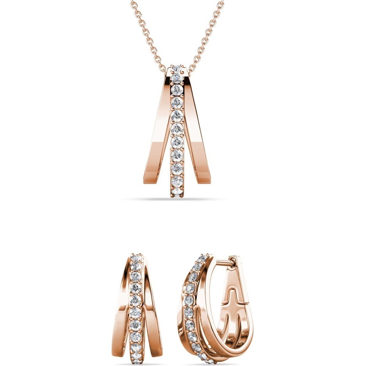 Kristallbesetztes Roségold-Schmuckset