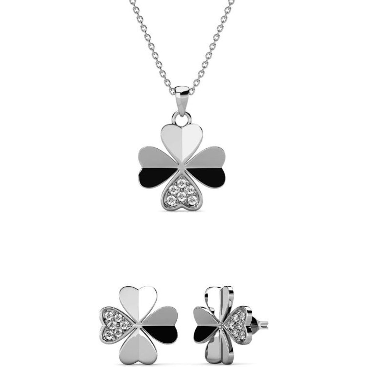 Kristall-Kleeblatt-Anhänger-Ohrring-Set