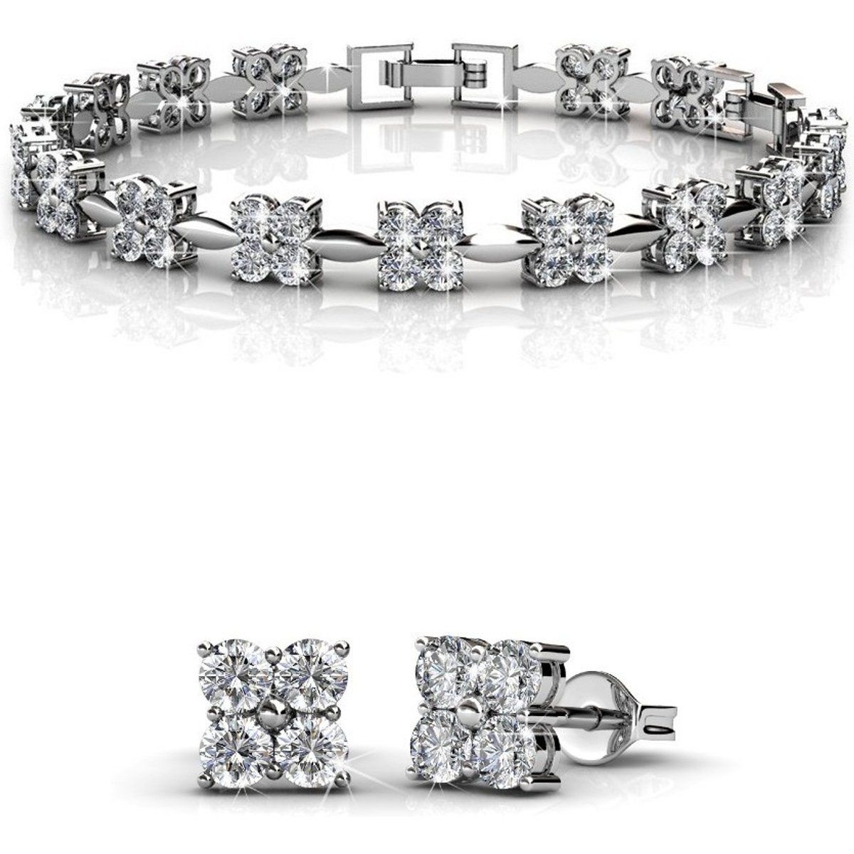 Silber Kristall quadratisches Schmuckset