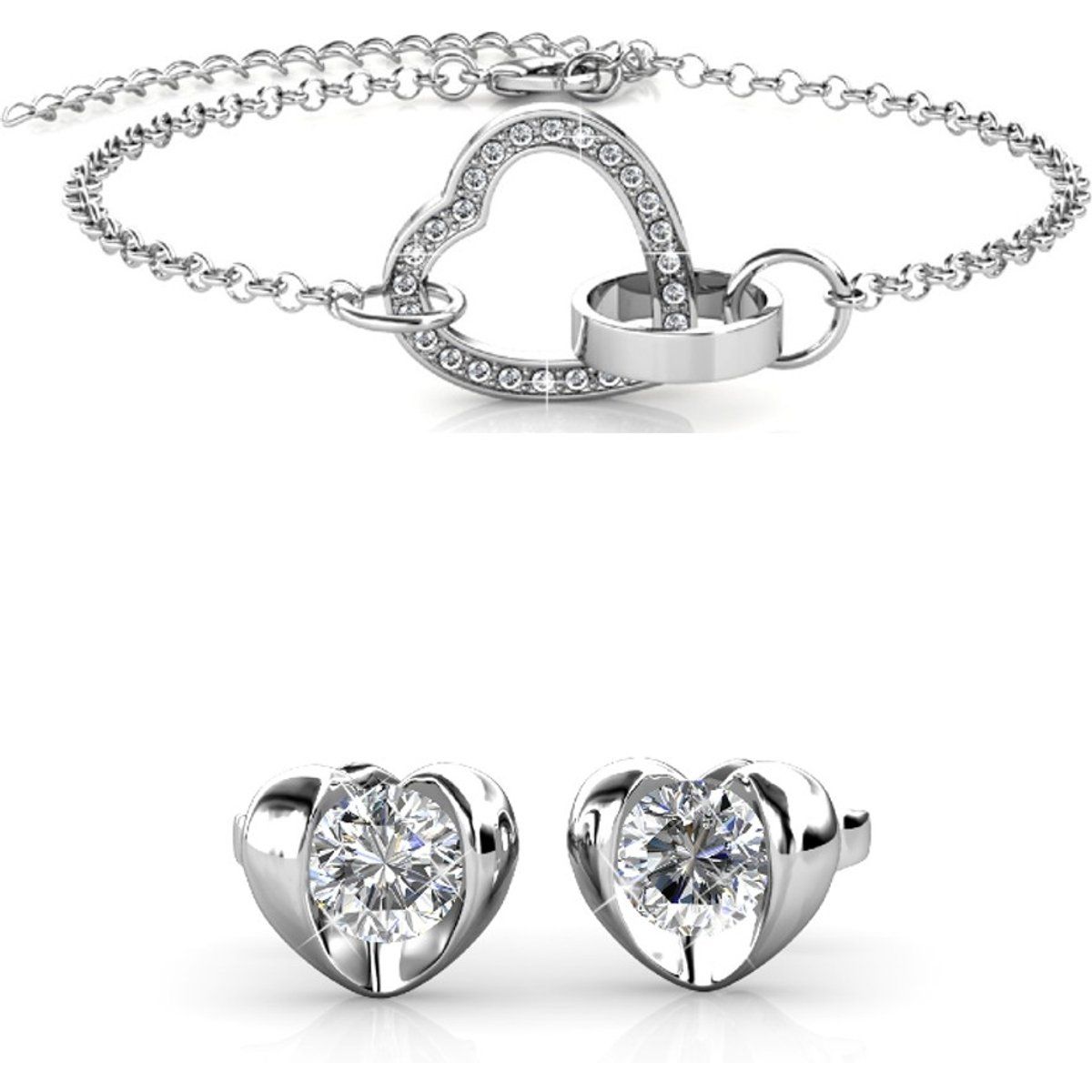Silbernes Herzarmband und Ohrring-Set