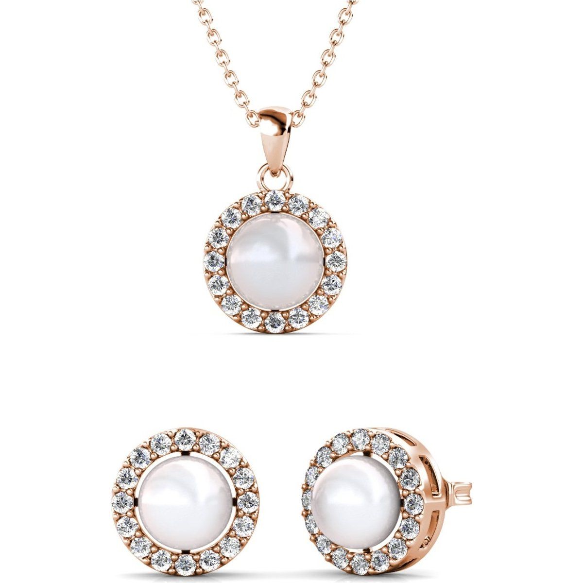 Halskette und Ohrring-Set mit Perlen-Halo