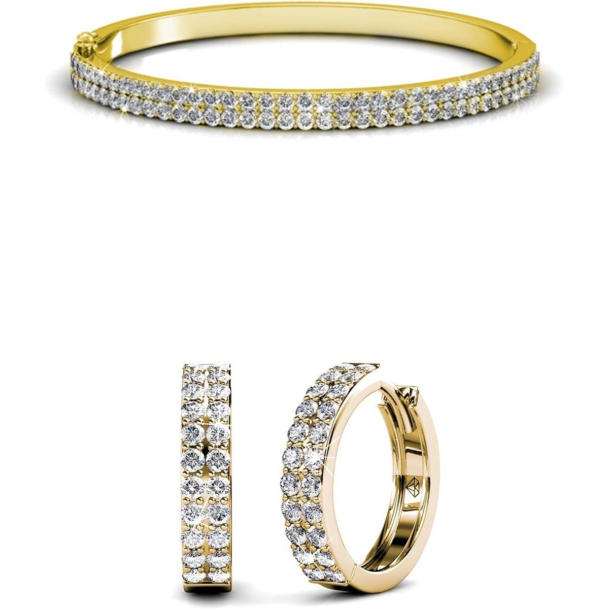 Goldenes Kristallarmband und Ohrring Set