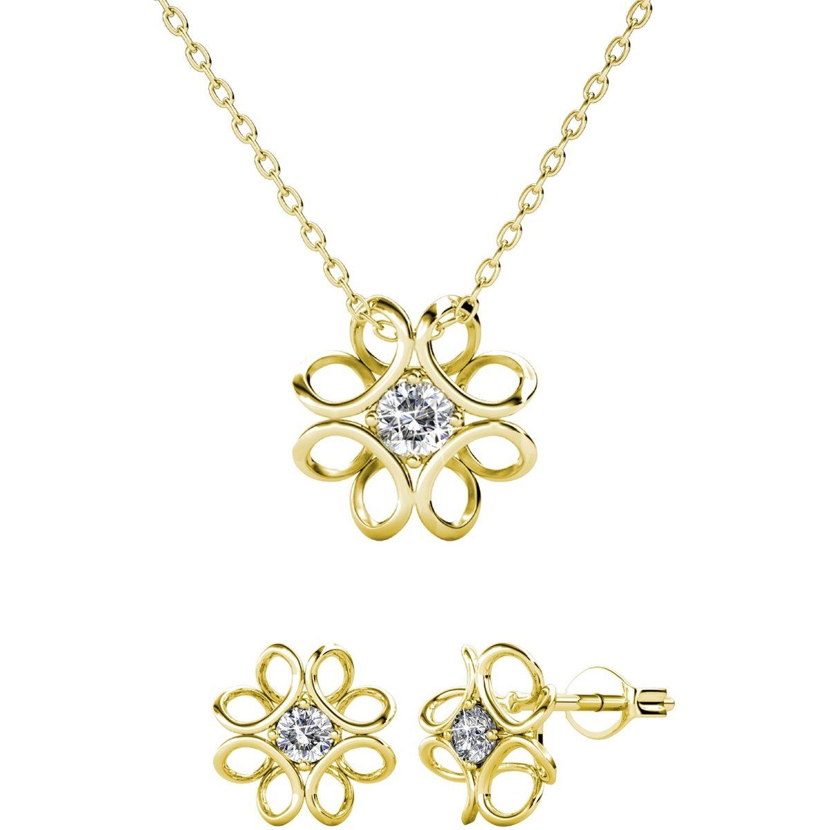 Goldfarbenes Blumenkristall Schmuckset