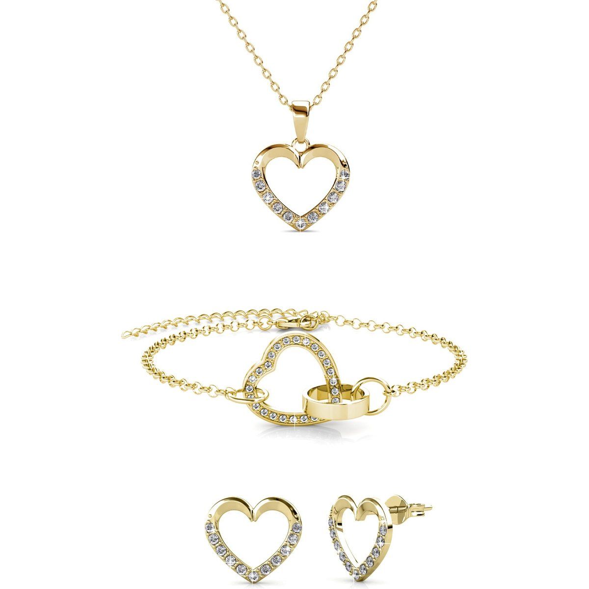 Goldenes Herz Kristall Schmuckset