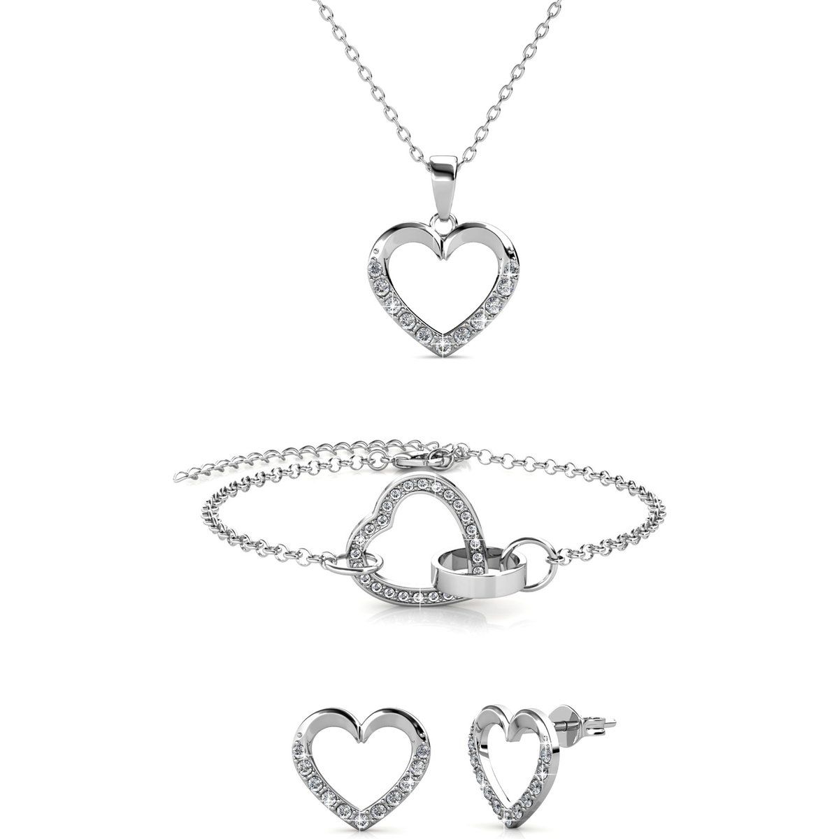 Herz Schmuckset Silber Kristall