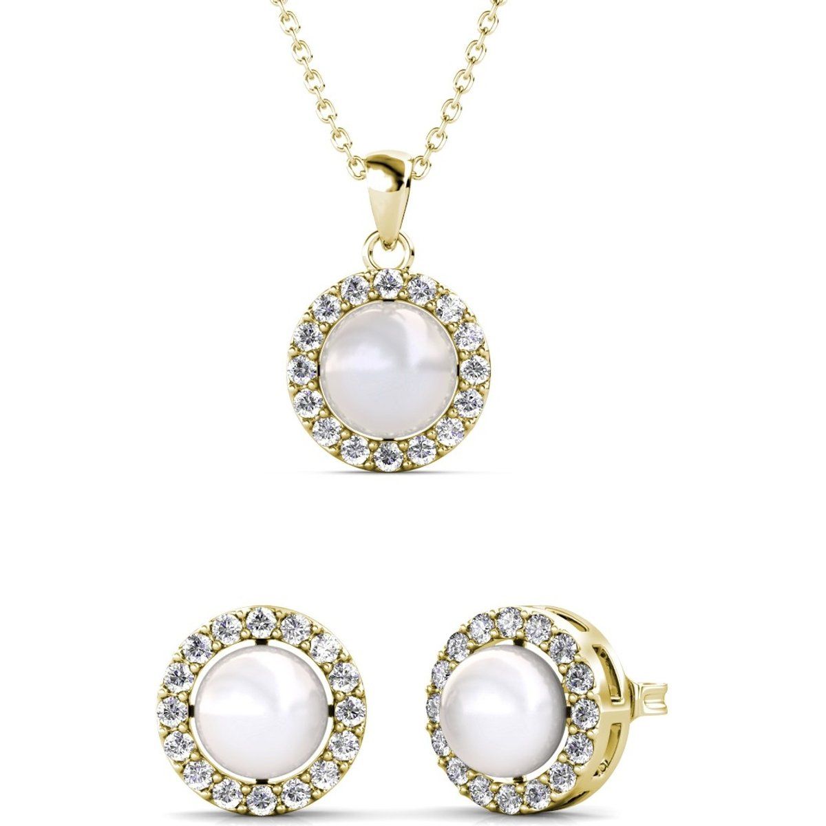 Perlen-Halo-Anhänger und Ohrring-Set