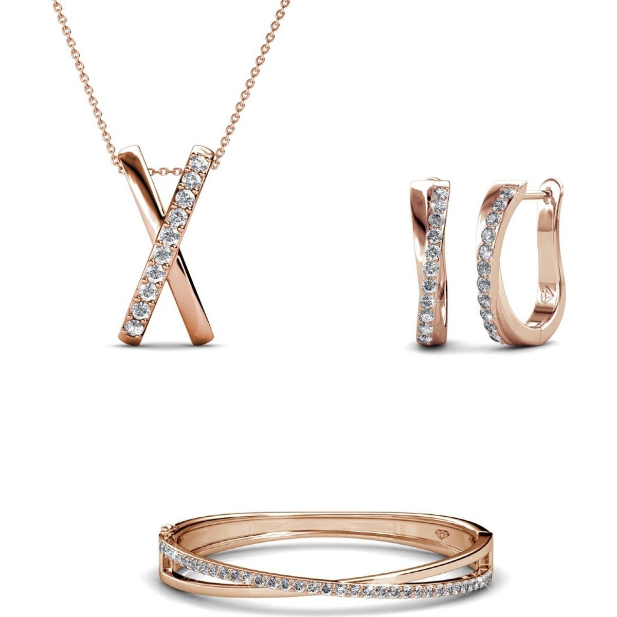 Schmuckset aus Roségold mit Kristallen