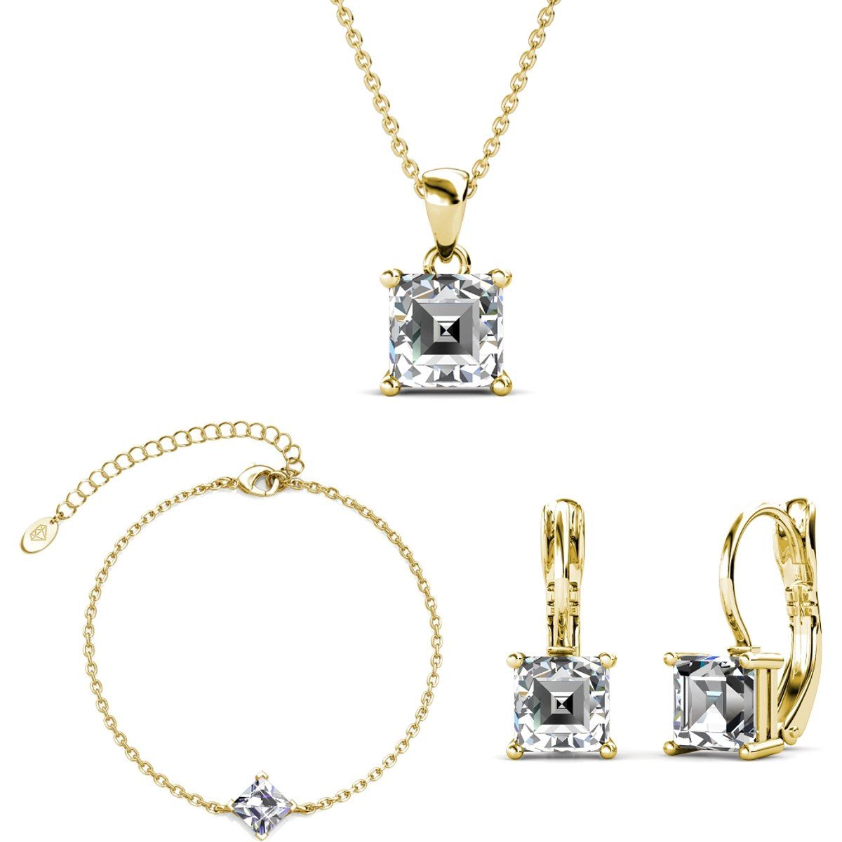Quadratisches Kristall Schmuckset Gold Finish