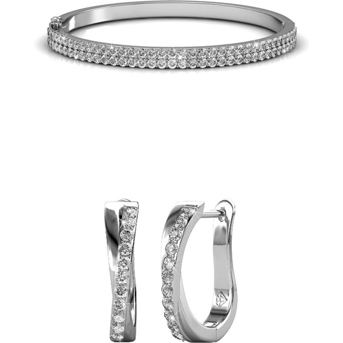 Silberfarbenes Kristallarmband und Ohrringe
