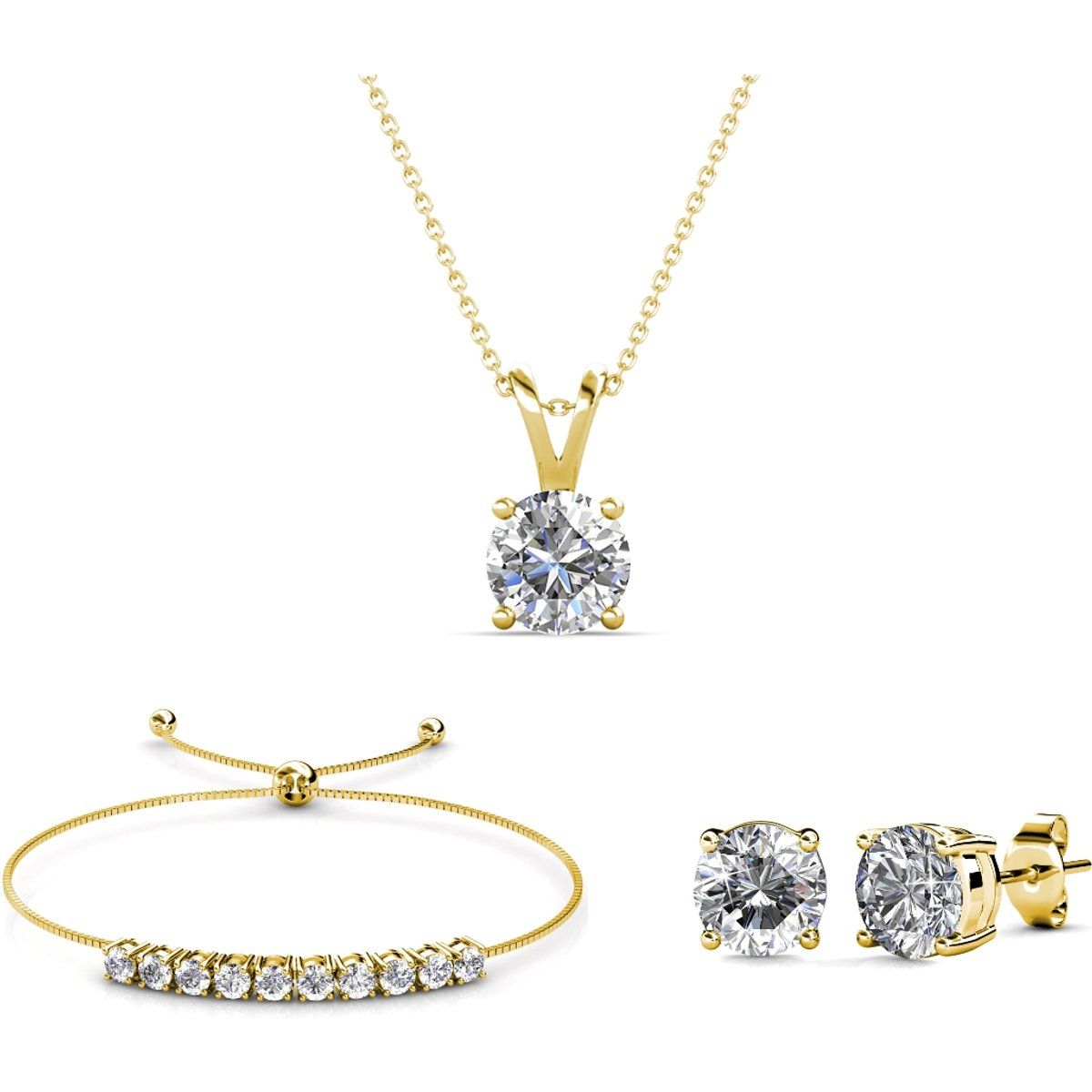 Zeitloses Kristall-Solitär-Schmuckset