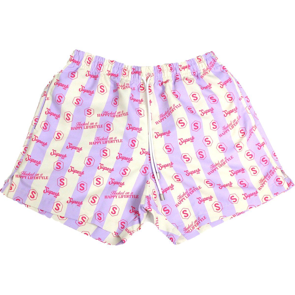 Herren Badeshorts mit Streifen und Logo-Print