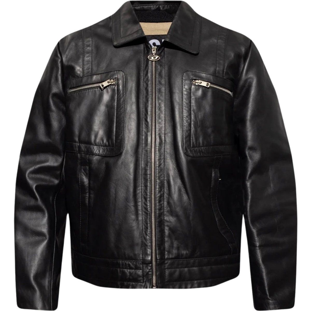 Schwarze Lederjacke mit Taschen