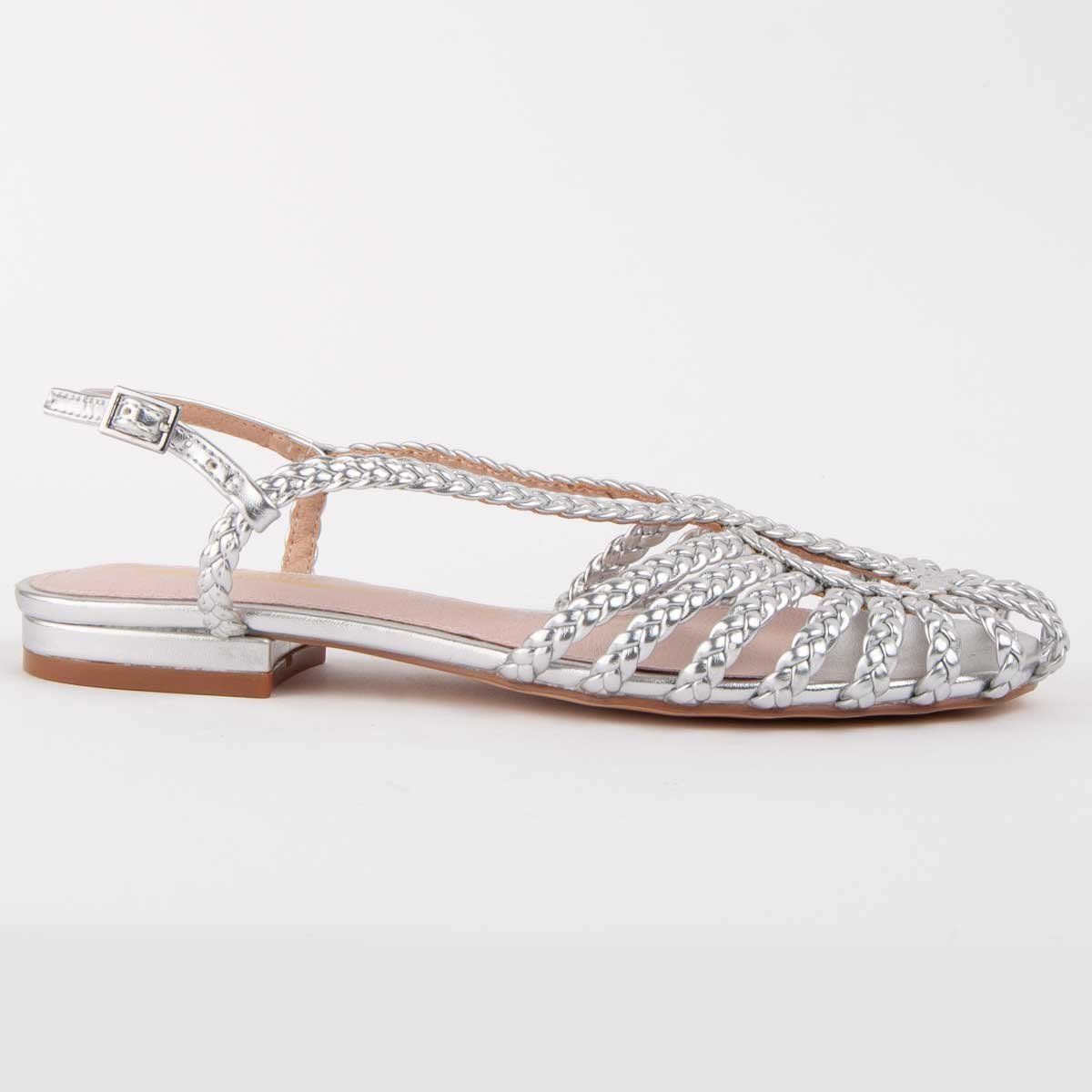 Flache Slingback-Sandalen mit Flechtmuster