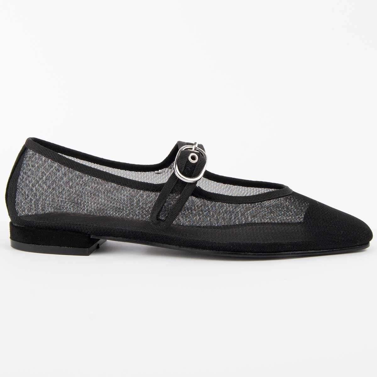 Schwarze Mesh Mary Jane Ballerinas