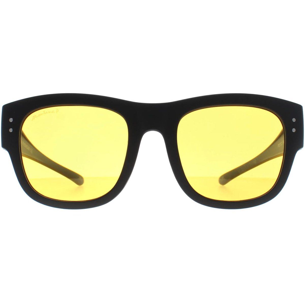 Matte Schwarze Rechteckige Sonnenbrille mit gelben Gläsern