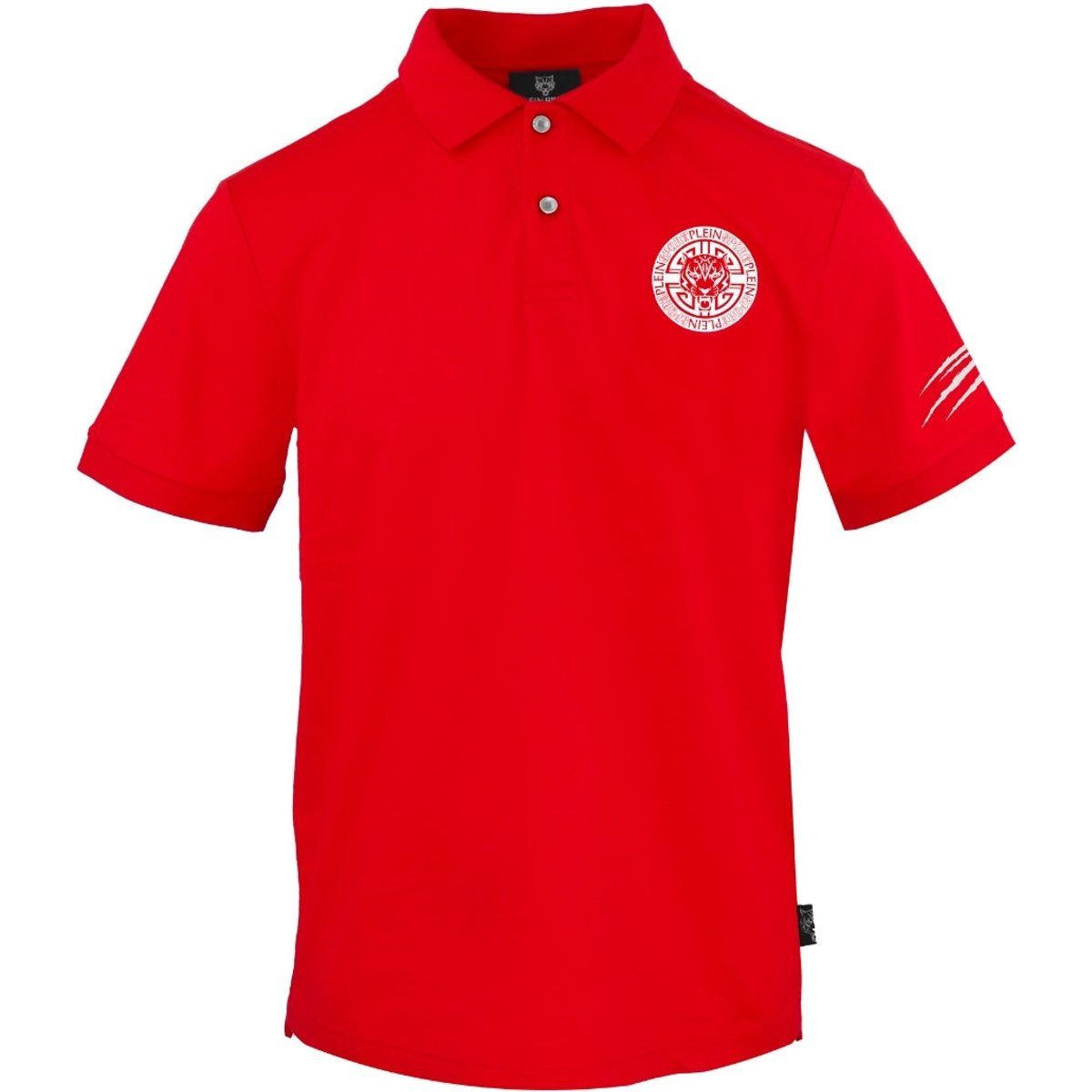 Rotes Polohemd mit Kreisemblem