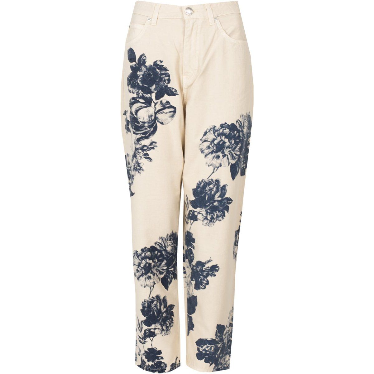 Hochtaillierte Jeans mit Blumendruck
