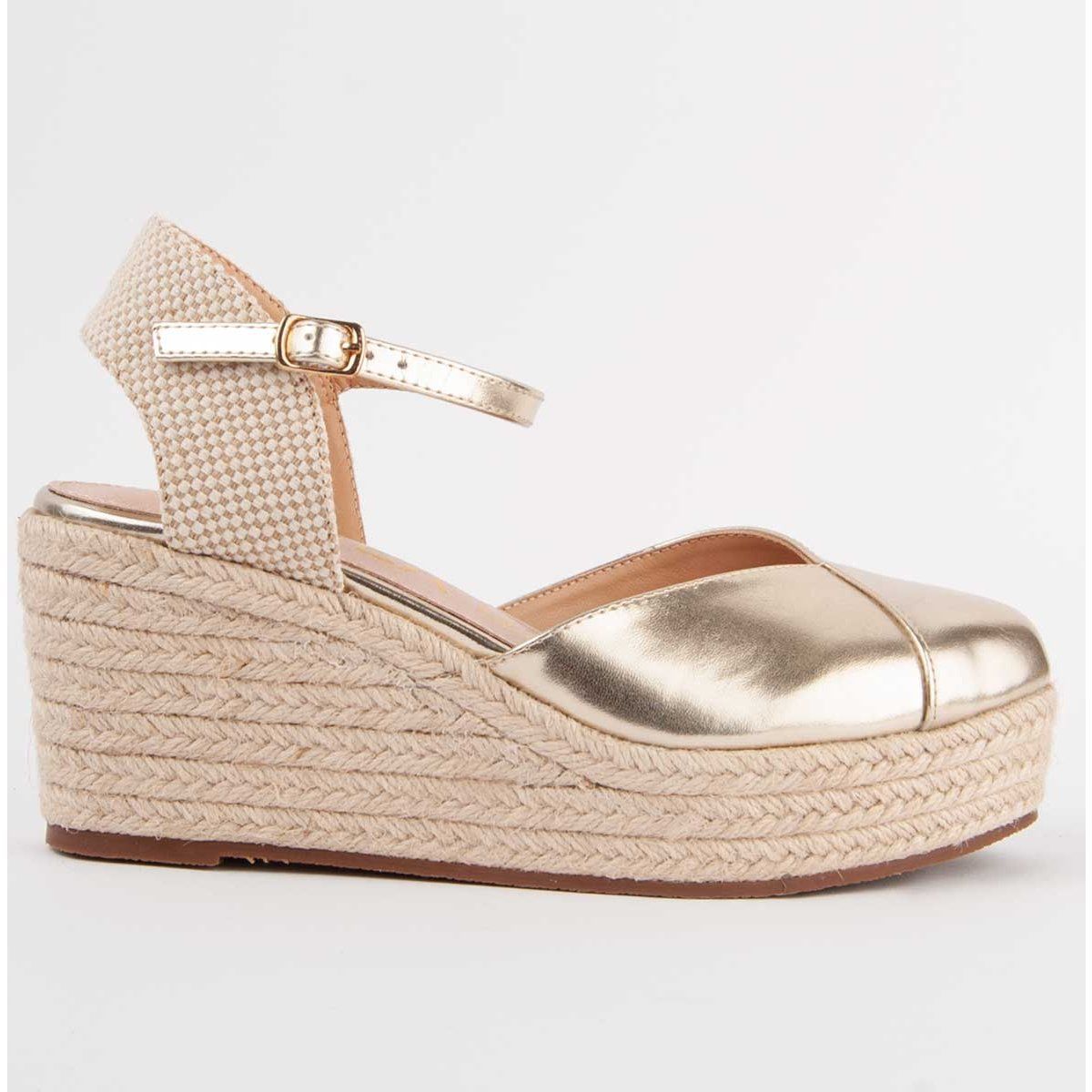 Goldene Espadrille Keil Plateau Sandale