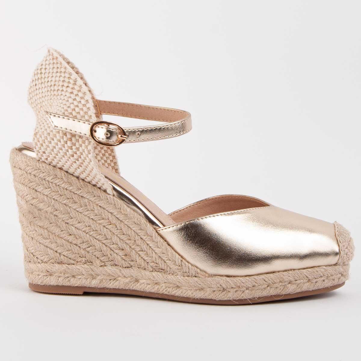 Schimmernde Goldene Keilabsatz-Espadrilles