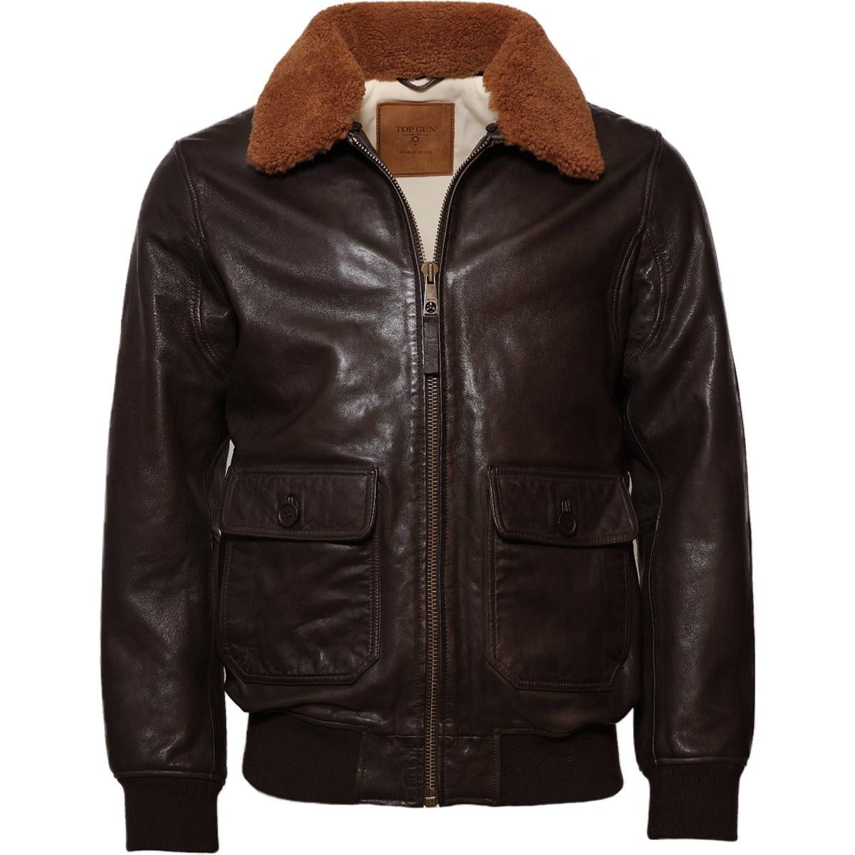 Braune Leder-Pilotenjacke mit Shearling-Kragen
