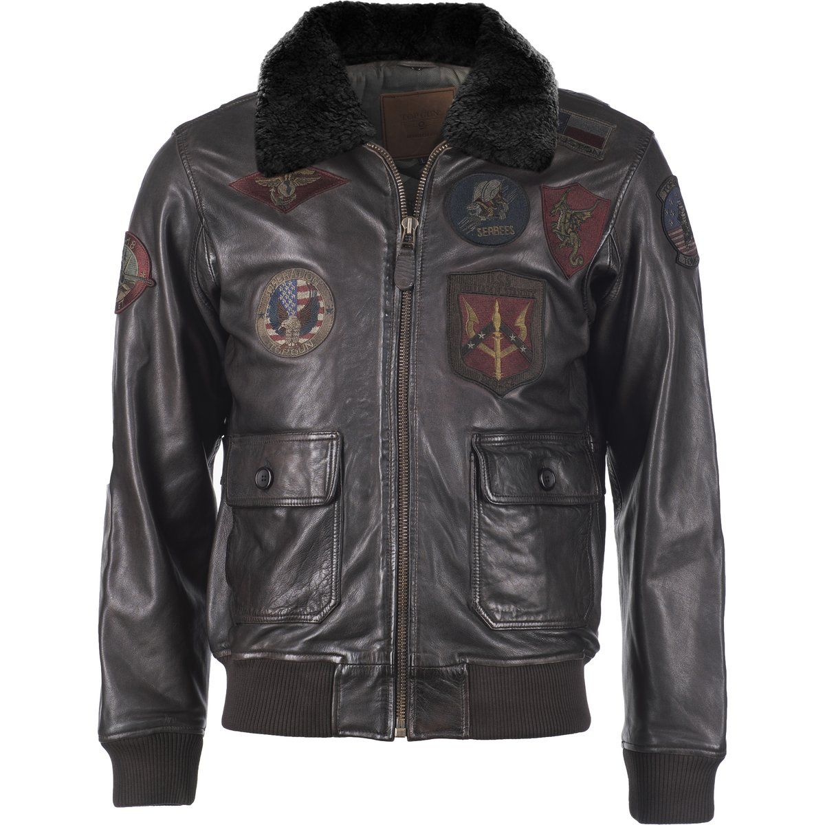 Top Gun Leder Blouson Jacke mit Aufnähern