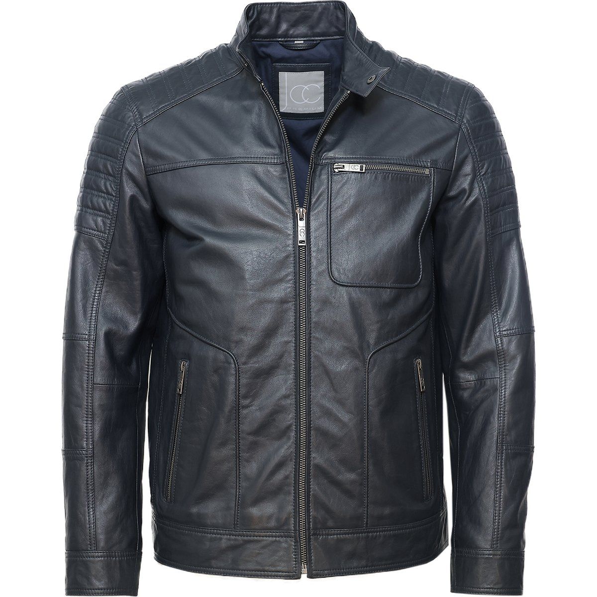 Dunkelblaue Leder-Bikerjacke