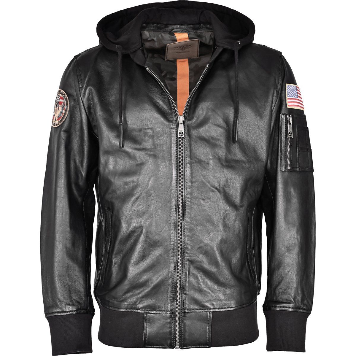 Leder Bomberjacke mit Kapuze