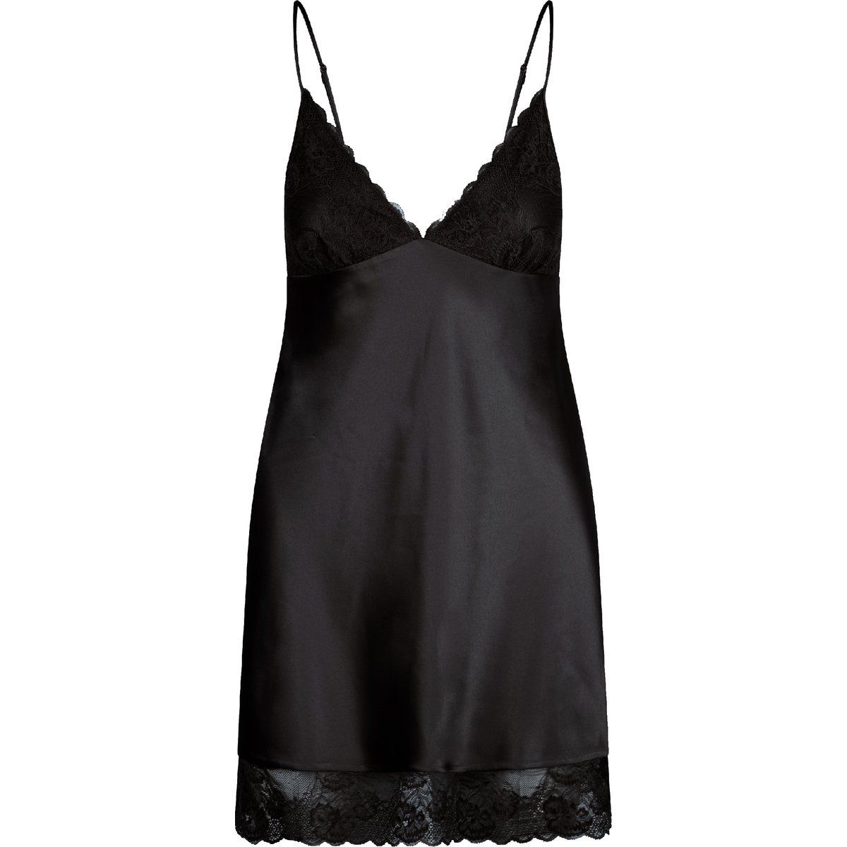 Satin-Chemise mit Spitzenbesatz