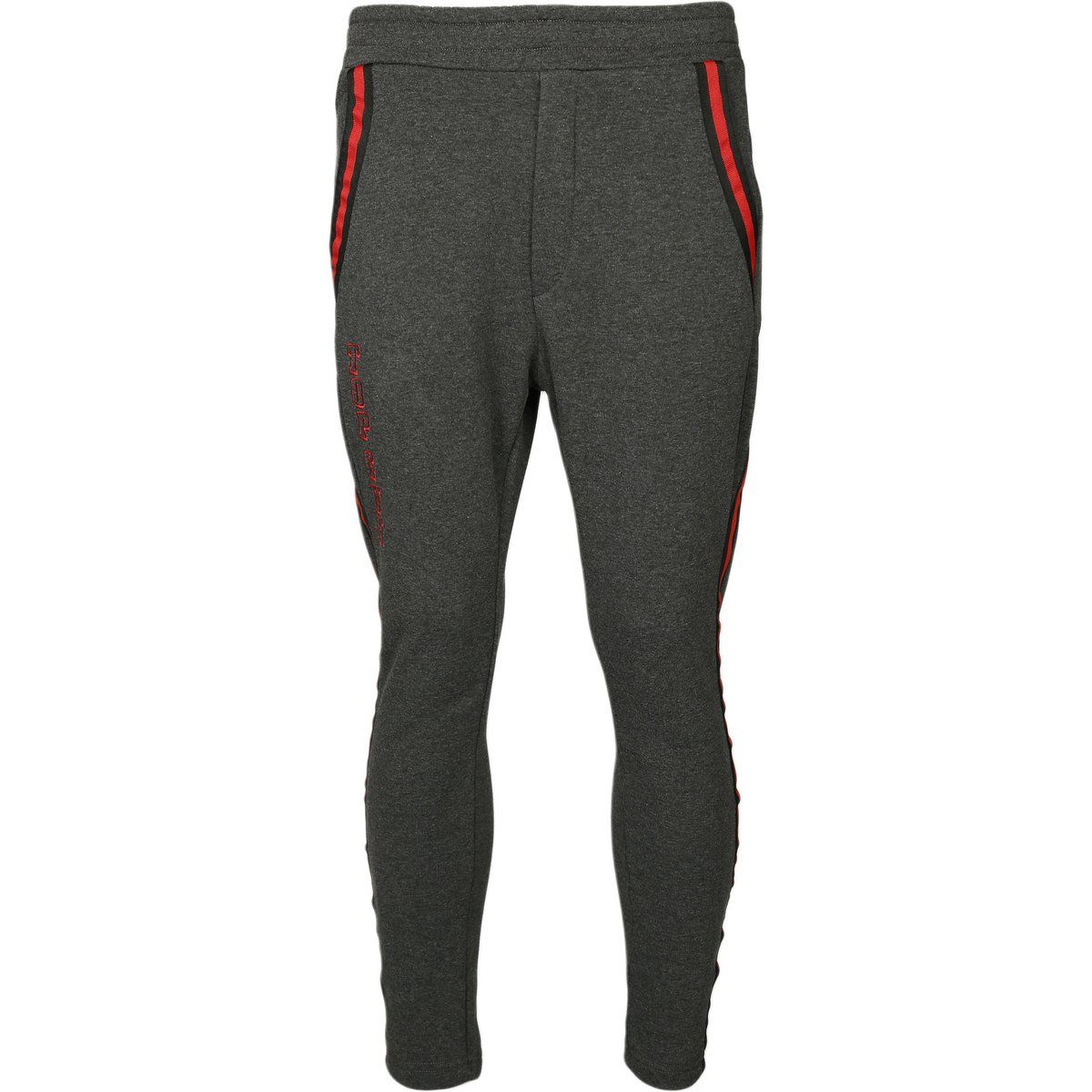 Sportliche melierte graue Jogginghose mit rotem Streifen