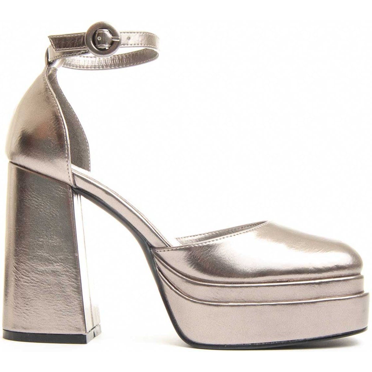 Metallic Plateu Riemchen Pumps