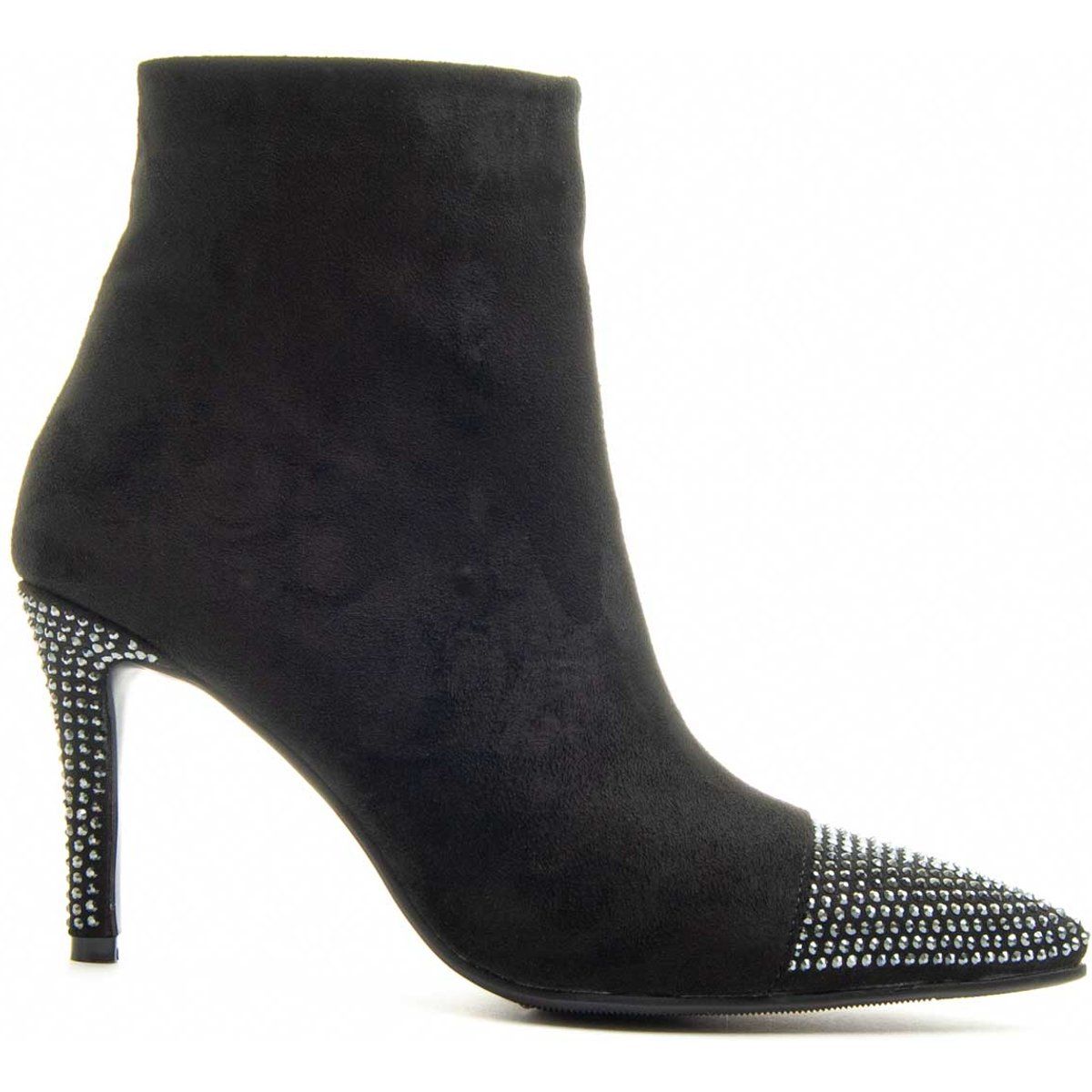 Strassbesetzte Stiefeletten mit spitzer Zehenpartie