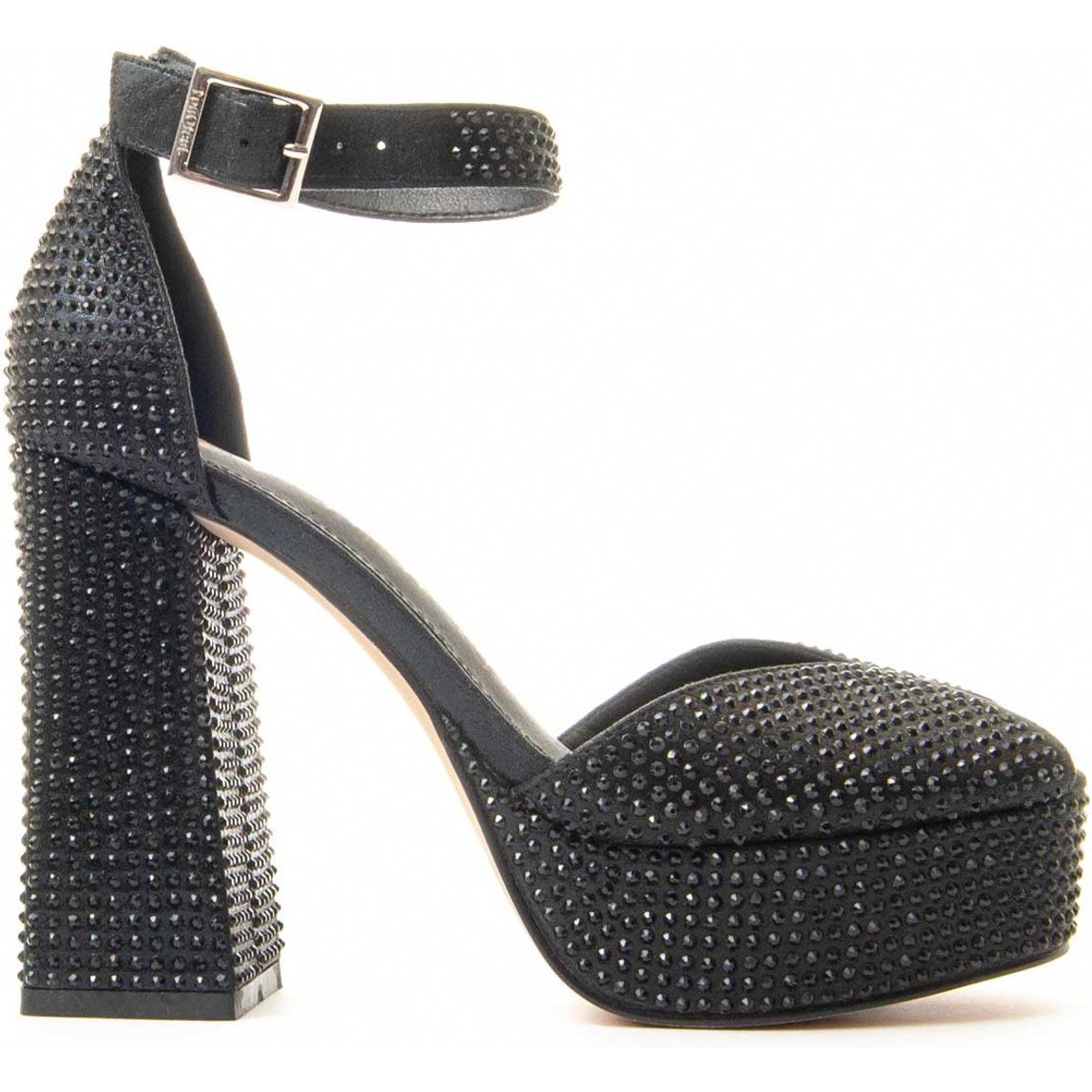 Schwarze Strass Plateau-Sandalen mit Absatz