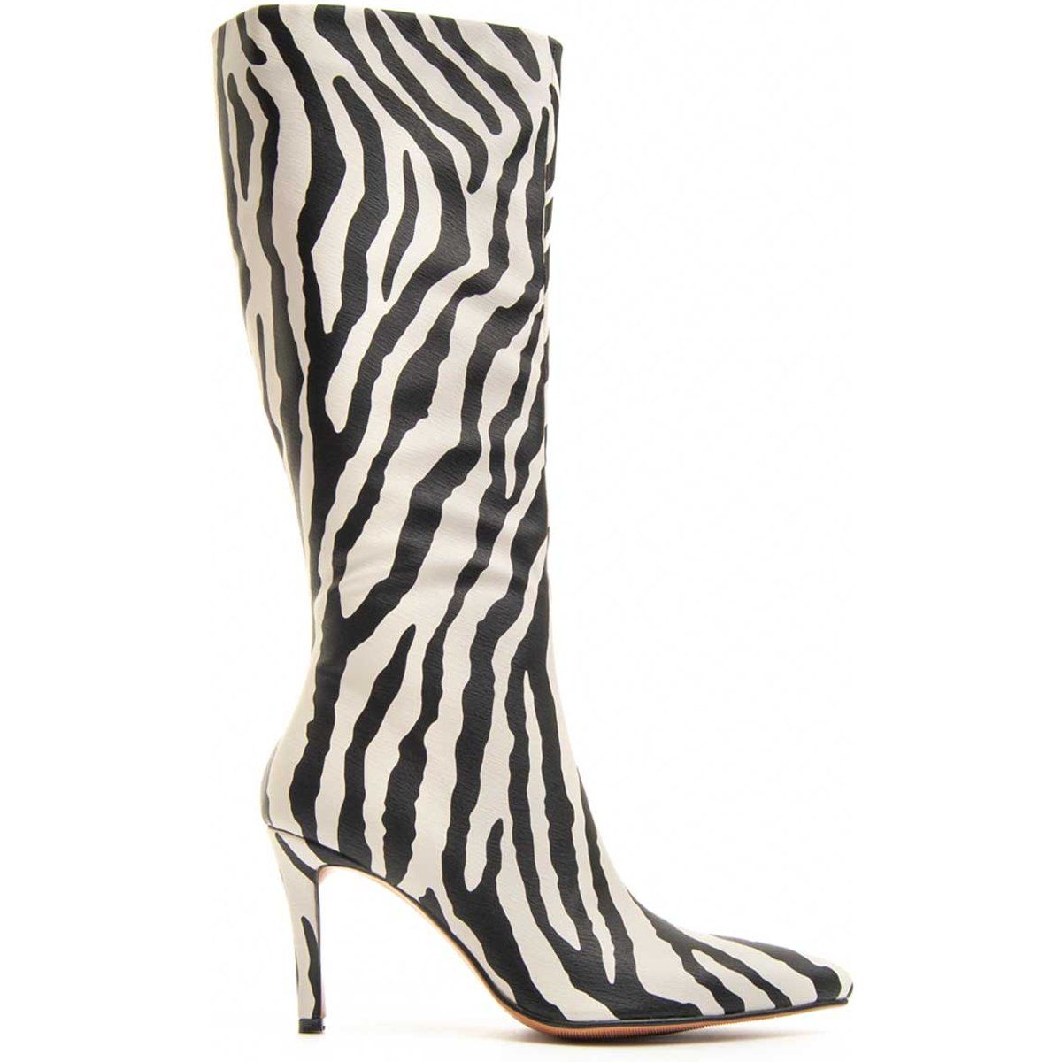 Kniehohe Stiefel mit auffälligem Zebra-Print