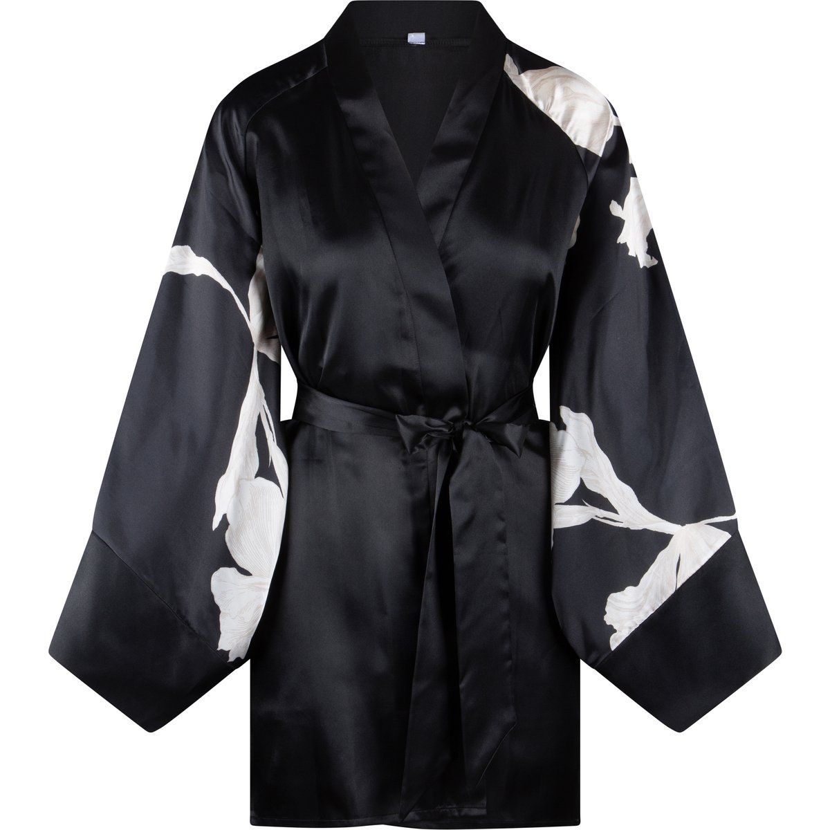 Kimono-Robe aus Satin mit Blumendruck