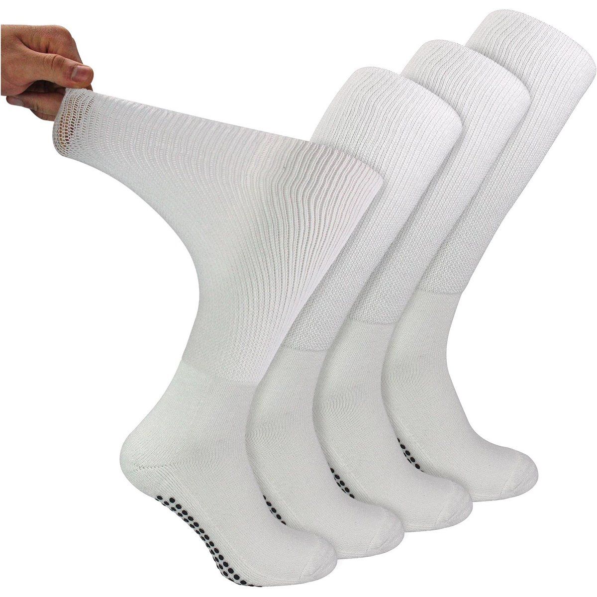 4er-Pack lange Bambus-Socken für Diabetiker mit Grips für Männer und Frauen