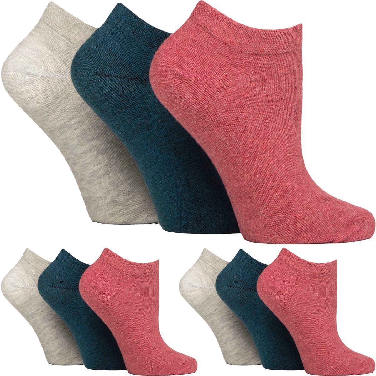 9er-Pack Damen Diabetiker Sneakersocken | Weite Knöchelsocken für geschwollene Füße