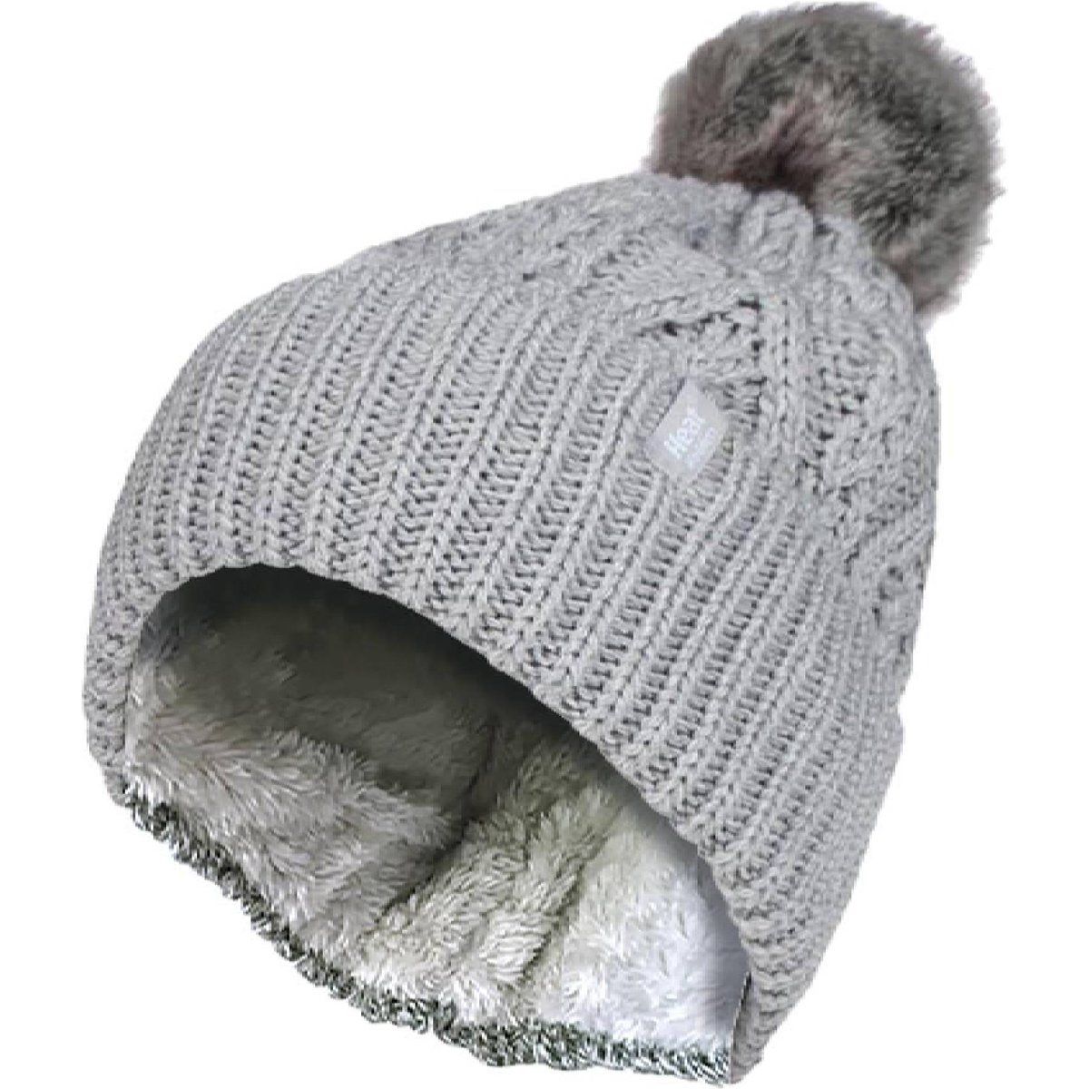 Damen Strickmütze mit Umschlag und Pompon