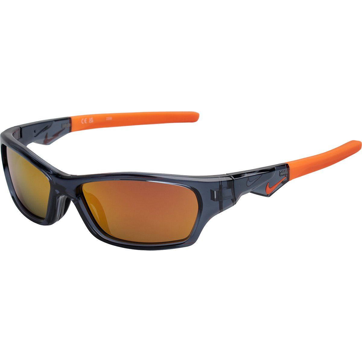 Rechteckige Sportsonnenbrille mit orangen Akzenten