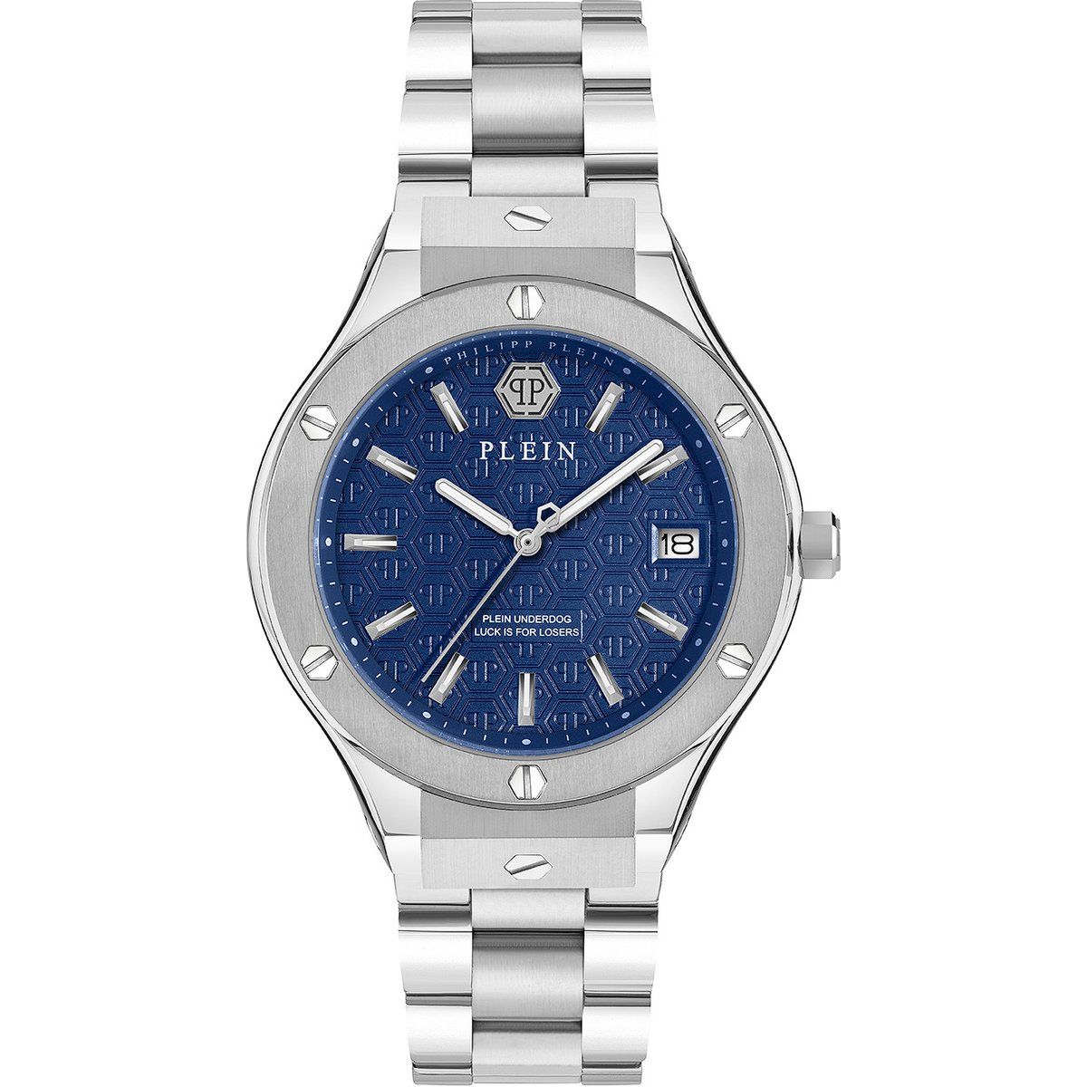 Silberfarbene Herrenuhr mit blauem Zifferblatt