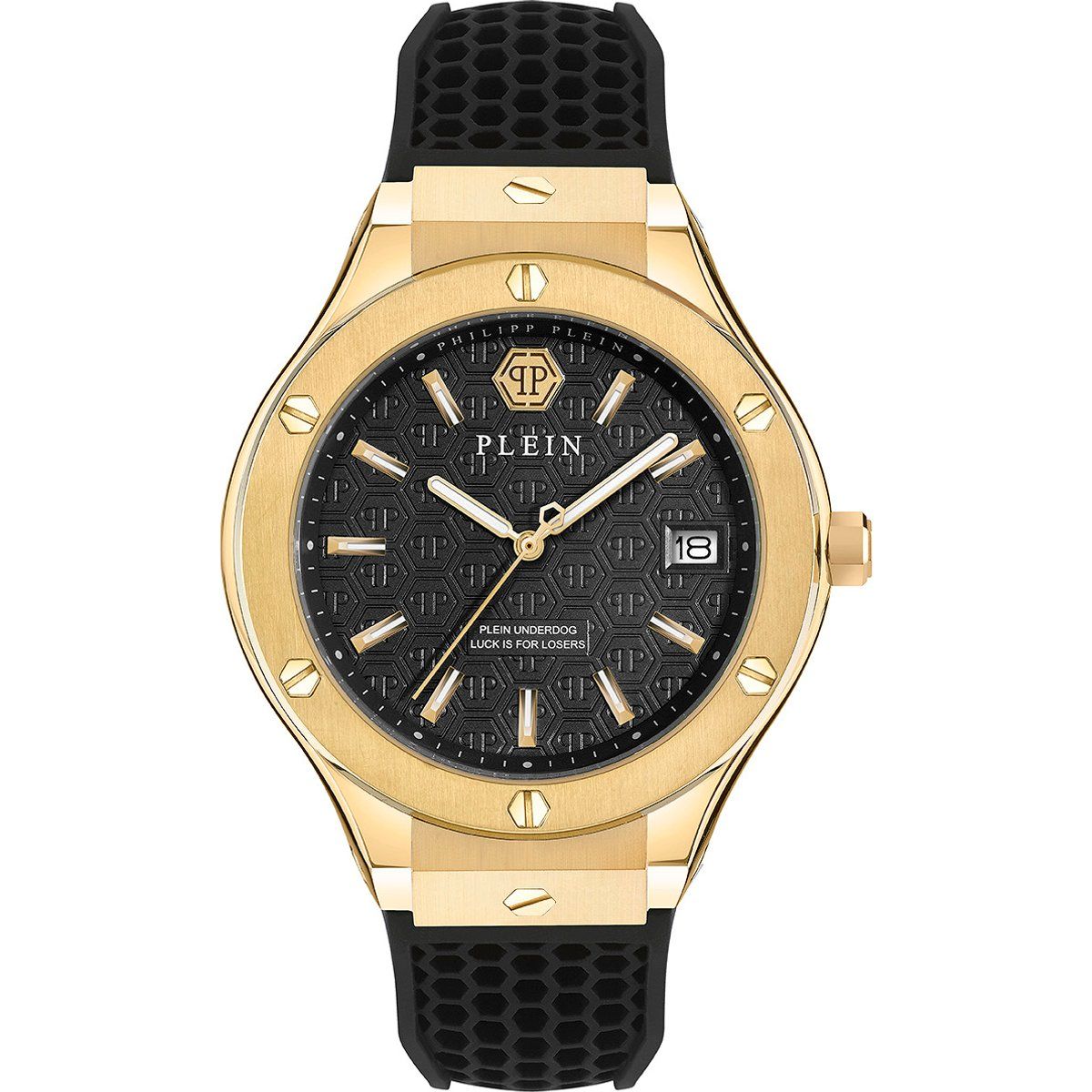 Goldfarbene Underdog-Uhr mit schwarzem Silikon