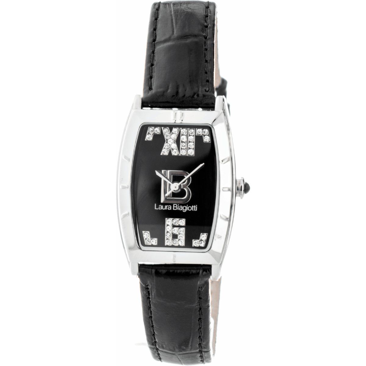 Rechteckige Uhr mit schwarzem Lederarmband