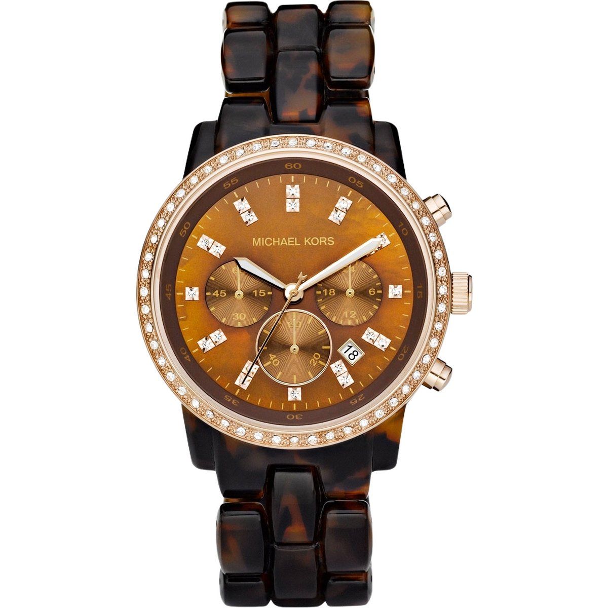 Chronograph-Uhr aus Schildpatt-Harz mit Kristallen