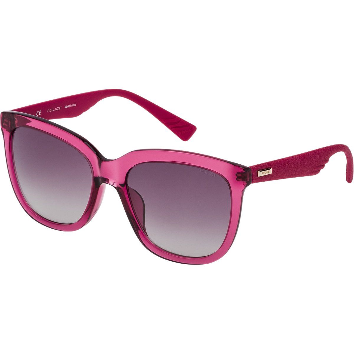 Fuchsiafarbene Sonnenbrille mit eckigem Acetatrahmen