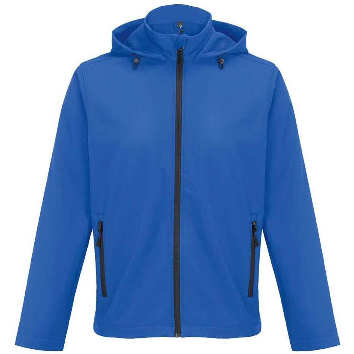 Blaue Softshelljacke mit Kapuze